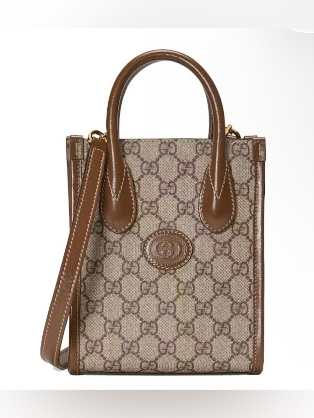 GUCCI GG Supreme Interlocking G Canvas With Leather Handbags Mini Unisex